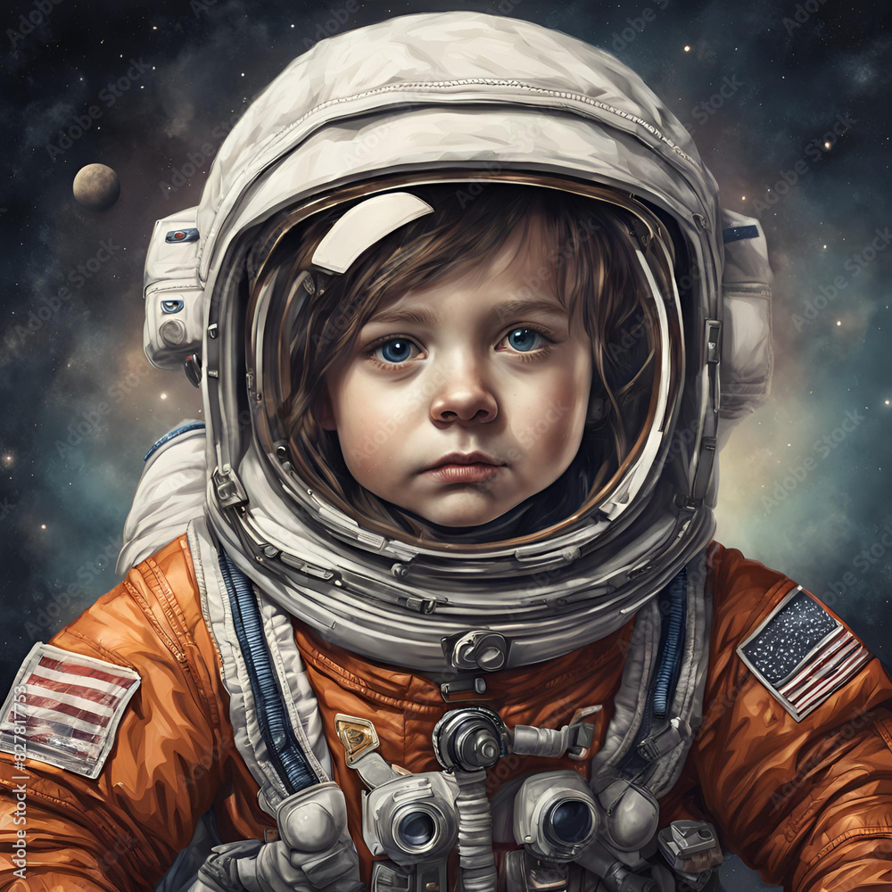 Little astronaut in the space , Future world Little astronaut in the space , Future world