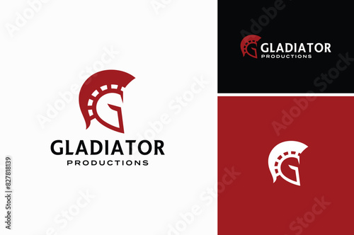  Gladiator Spartan Roman Greek Warrior Helmet Mask with Initial Letter G logo design