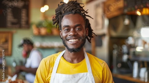 The smiling cafe worker