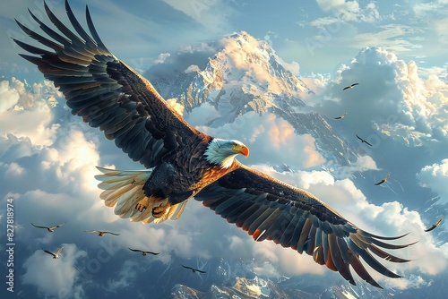 Eagles and clouds flying, high quality, high resolution