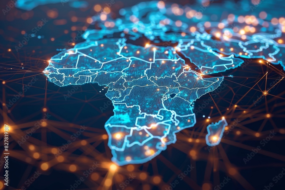 Obraz premium Digital Map of Africa Network Connection created with Generative AI
