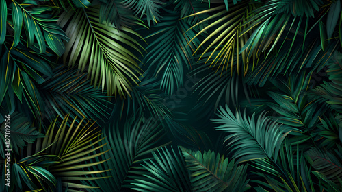 Dark green tropical leaves background