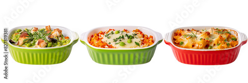 set of casseroles, including chicken and vegetable, isolated on transparent background