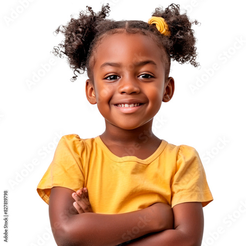 An cute little african girl. Isolated on transparent background.