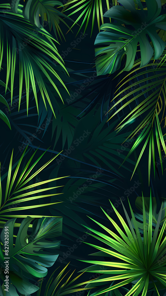 Dark green tropical leaves background