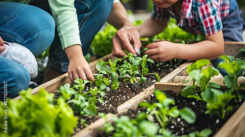 Family planting seeds together in a raised garden bed  demonstrating the joys of growing fresh food at home