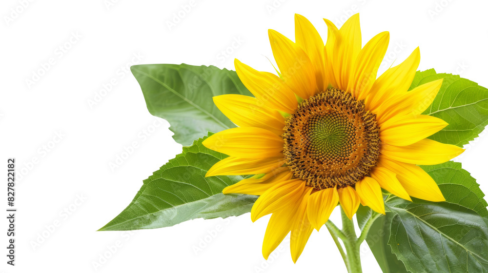 Naklejka premium Yellow Sunflower with Green Leaves isolated on transparent background