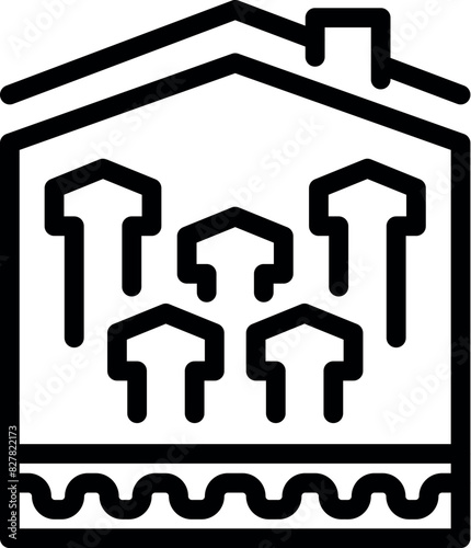 Minimalist black and white vector art of a home renovation icon symbolizing construction and improvement, perfect for real estate and diy projects