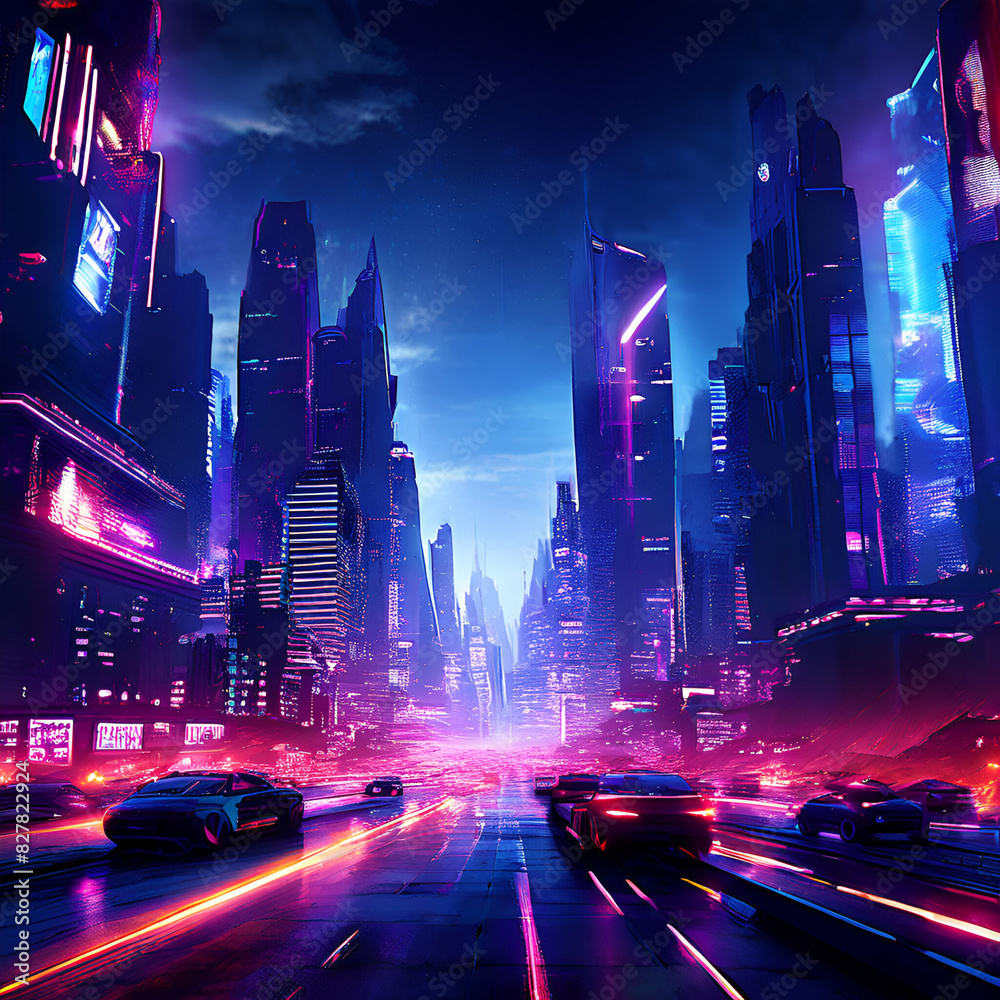 traffic in the city cyberpunk future neo-noir