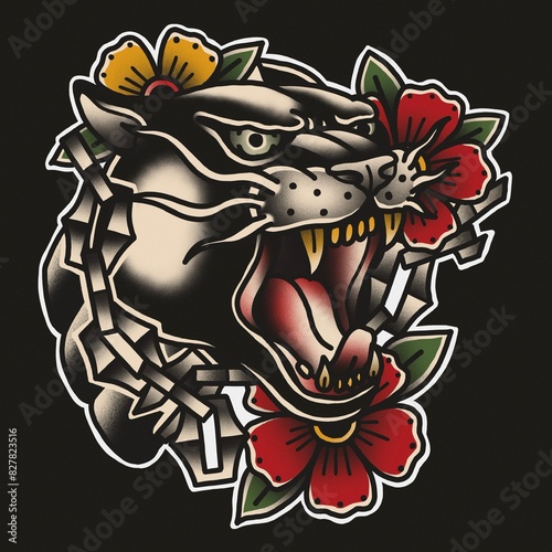 Slika na platnu Panther oldschool tattoo