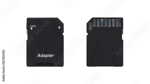 Set of black SD Disk Adapter, isolated memory cards in transparent background