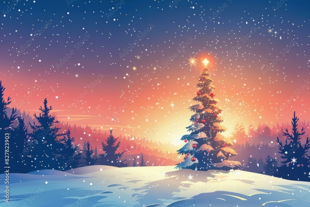 Snowy Christmas Tree in Winter Wonderland Snowy Christmas Tree in Winter Wonderland