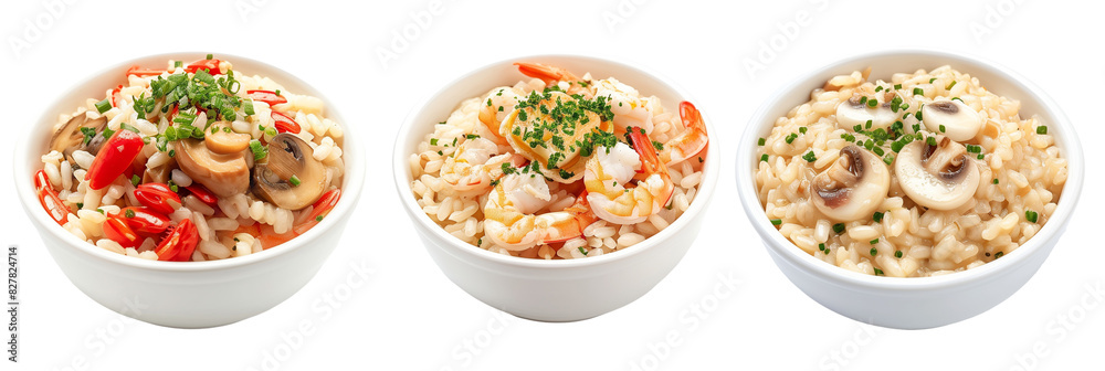 set of risotto, including mushroom and seafood, isolated on transparent background set of risotto, including mushroom and seafood, isolated on transparent background