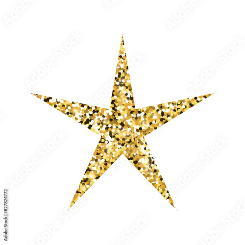 Gold Star with glitter, confetti on white background.