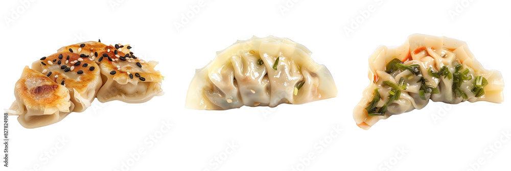 set of dumplings, including pork and vegetable, isolated on transparent background set of dumplings, including pork and vegetable, isolated on transparent background