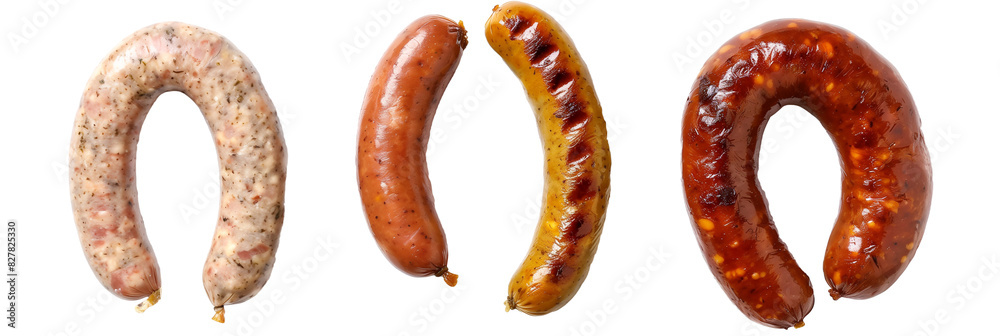 set of of sausages, including bratwurst and chorizo, isolated on transparent background set of of sausages, including bratwurst and chorizo, isolated on transparent background