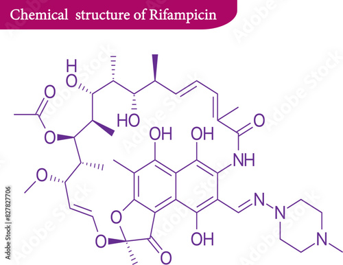Skeletal formula of rifampicin . Vector illustration