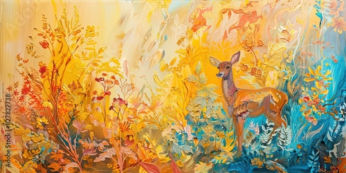 Oil painting of a deer in the woods