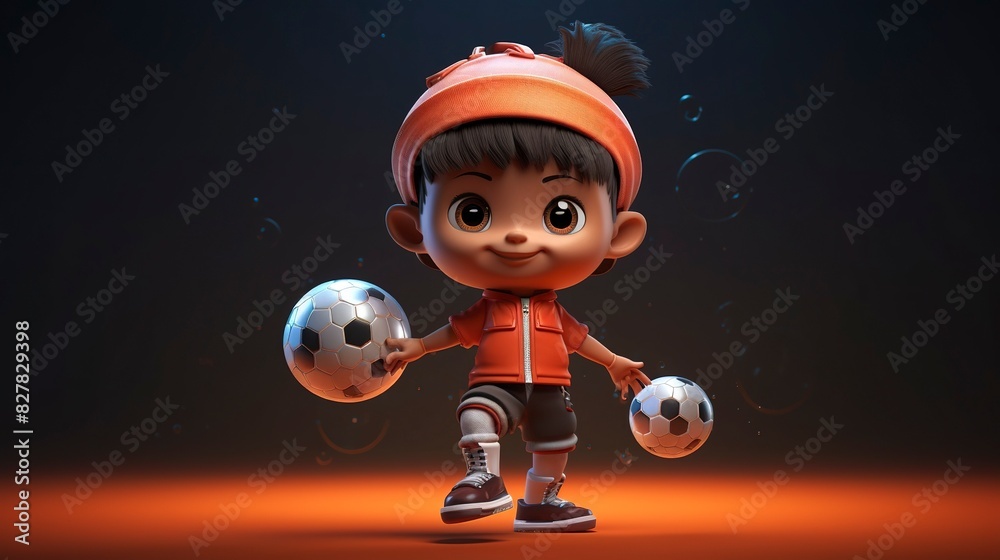 Naklejka premium photo of a D character balancing a soccer ball on one foot and holding a basketball