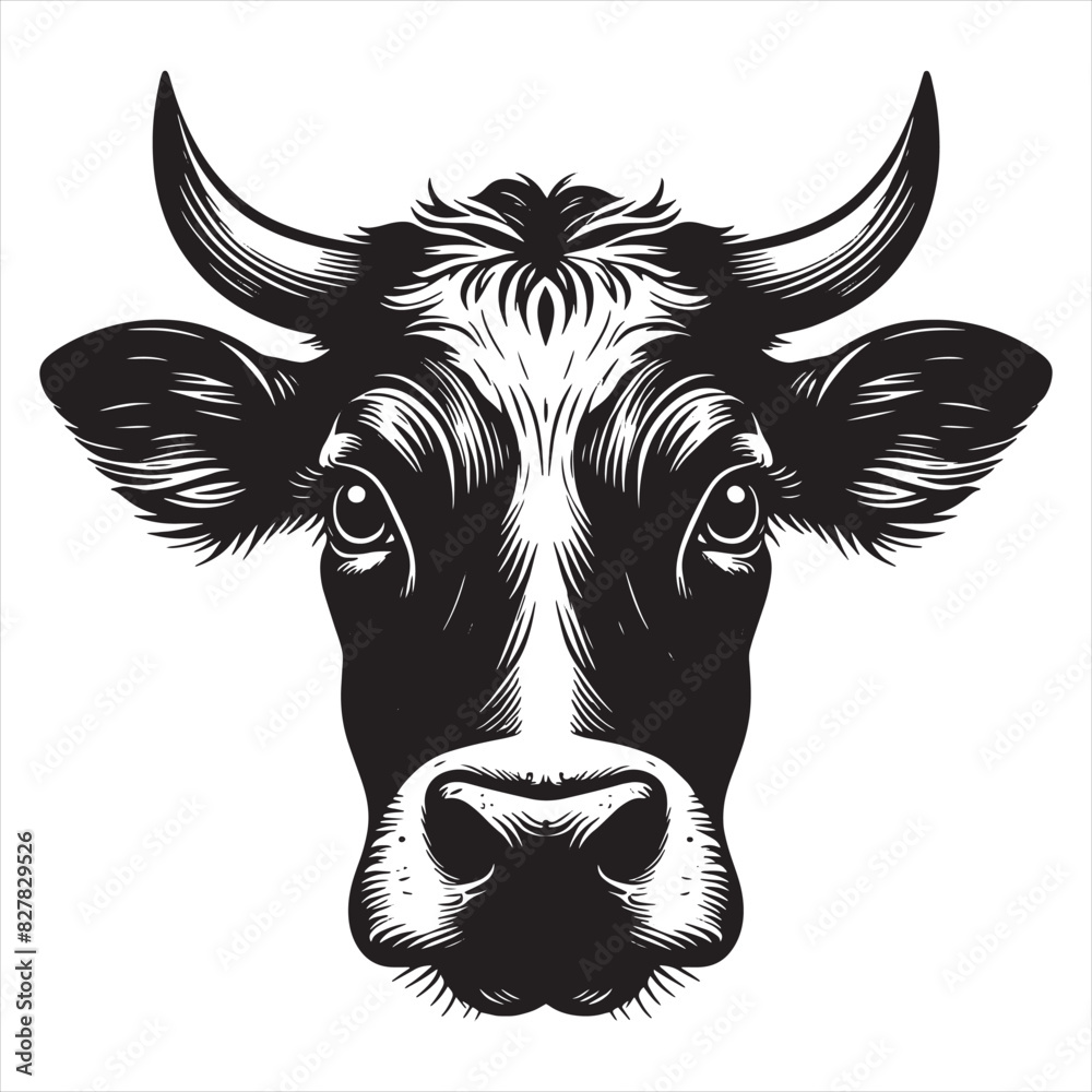 Cow head black vector icon isolated on white background. Vector Dairy ...