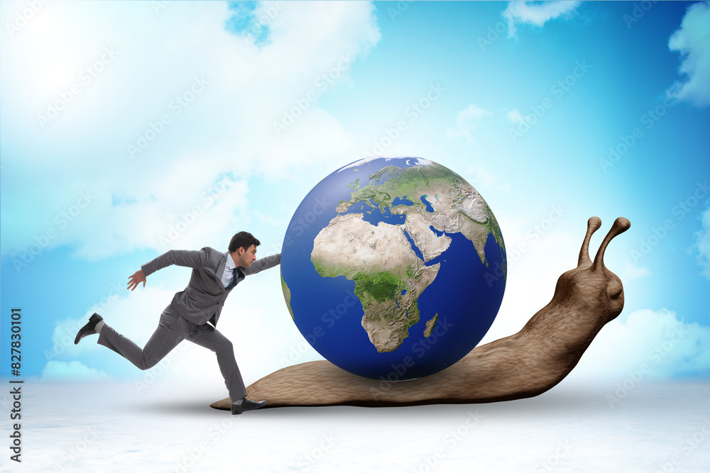 Businessman in slow business global business concept Businessman in slow business global business concept