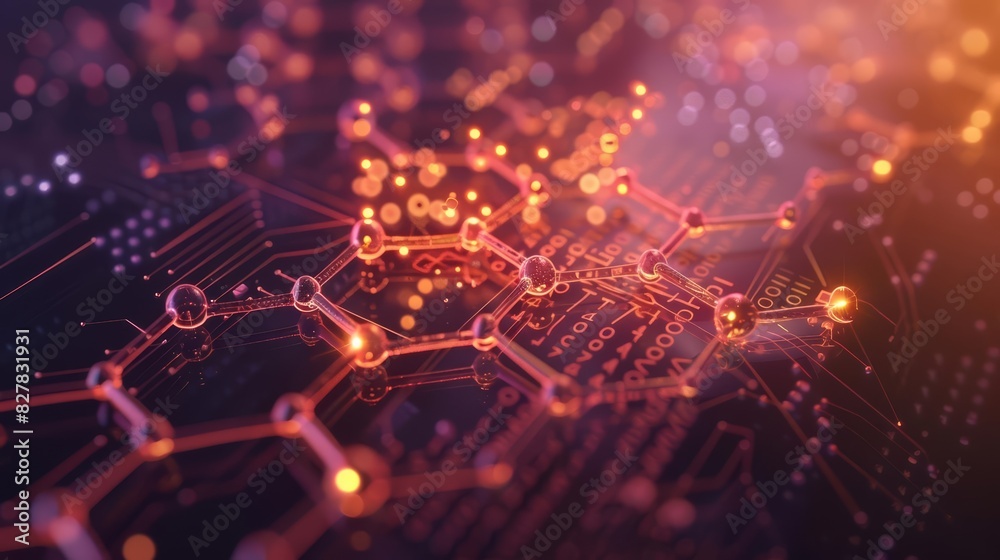 Fototapeta premium Show Glow HUD icon of nanotechnology with Glow HUD big Icon of a molecular structure
