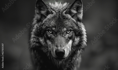 Intense Angry Wolf in Greyscale Closeup  Blurred Background  Emotional Predator  Detailed Fur Texture  Symbol of Wilderness and Survival