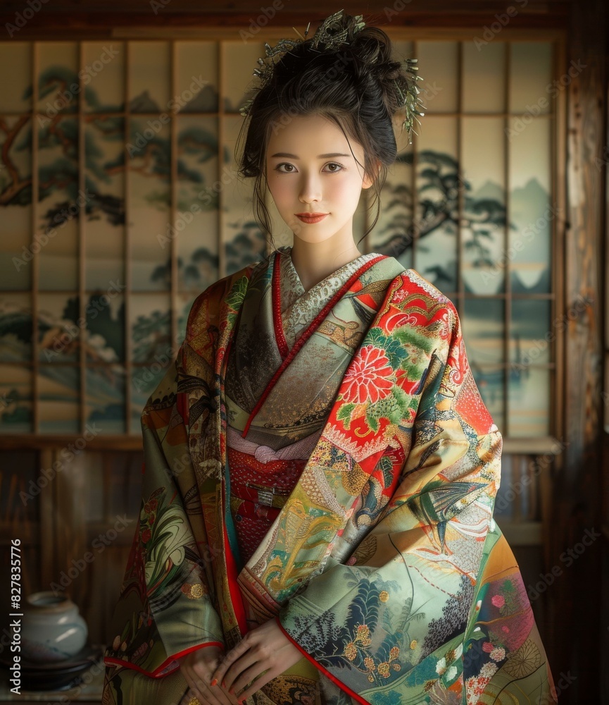 Portrait of a beautiful Japanese woman in traditional kimono Portrait of a beautiful Japanese woman in traditional kimono