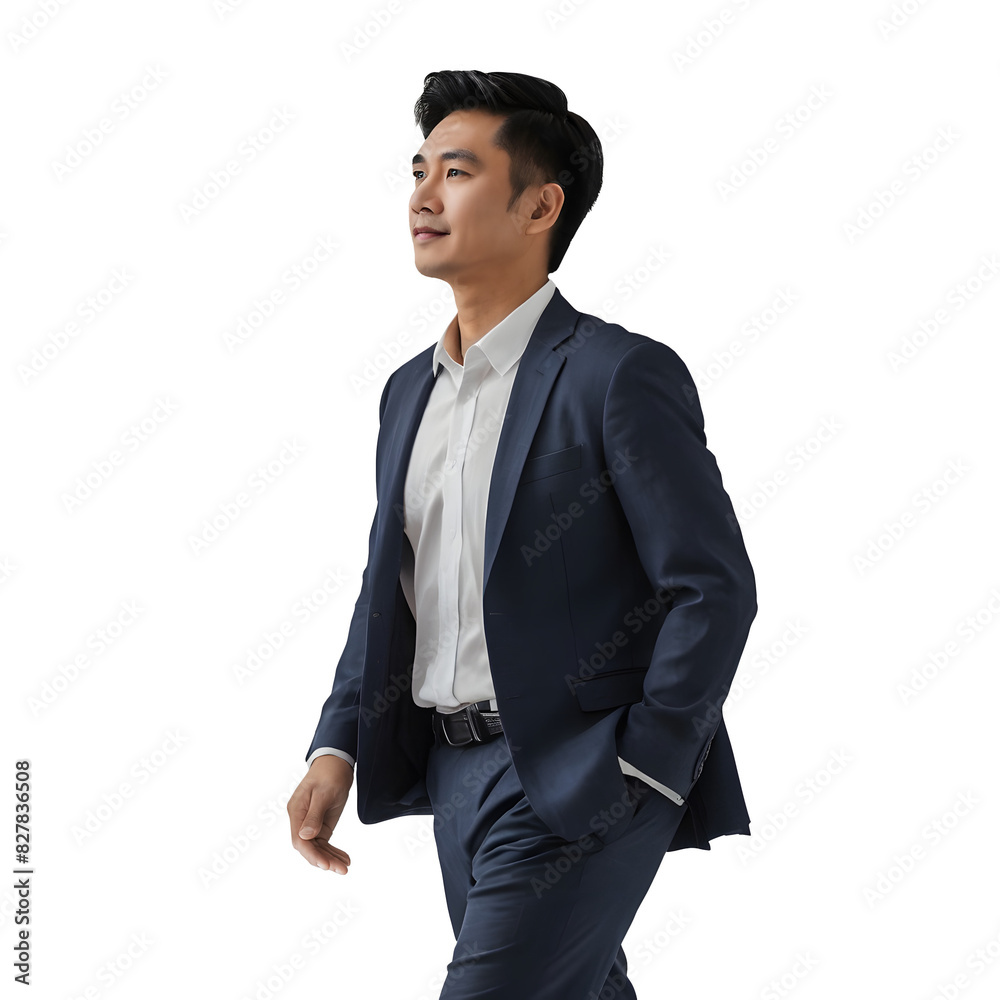 Asian Businessman walking with smiley face look forward. Full body isolated on transparent background. Dicut, People, PNG Asian Businessman walking with smiley face look forward. Full body isolated on transparent background. Dicut, People, PNG