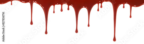 Obraz na płótnie Thick, red blood drips down on a white background, perfect for horror, crime, or medical-themed designs. w salonie