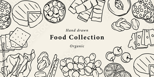Doodle charcuterie board food background