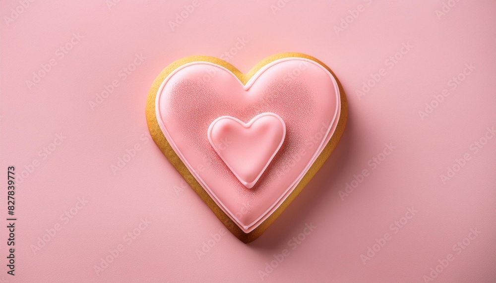Treat, Heart-Shaped Cookie on Pastel Background Treat, Heart-Shaped Cookie on Pastel Background