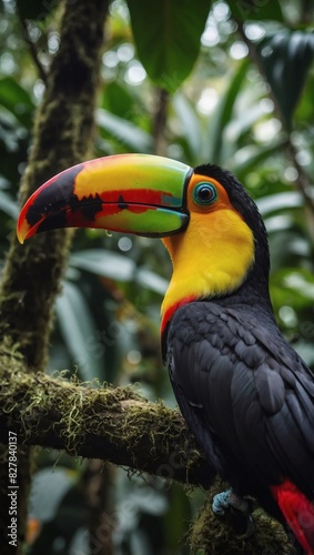Tropical Toucan in Costa Rican Jungle, Exotic Wildlife Encounter