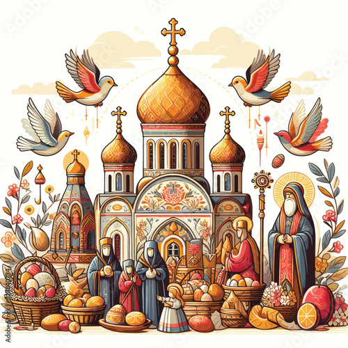 Russian orthodox church day vector in white background 