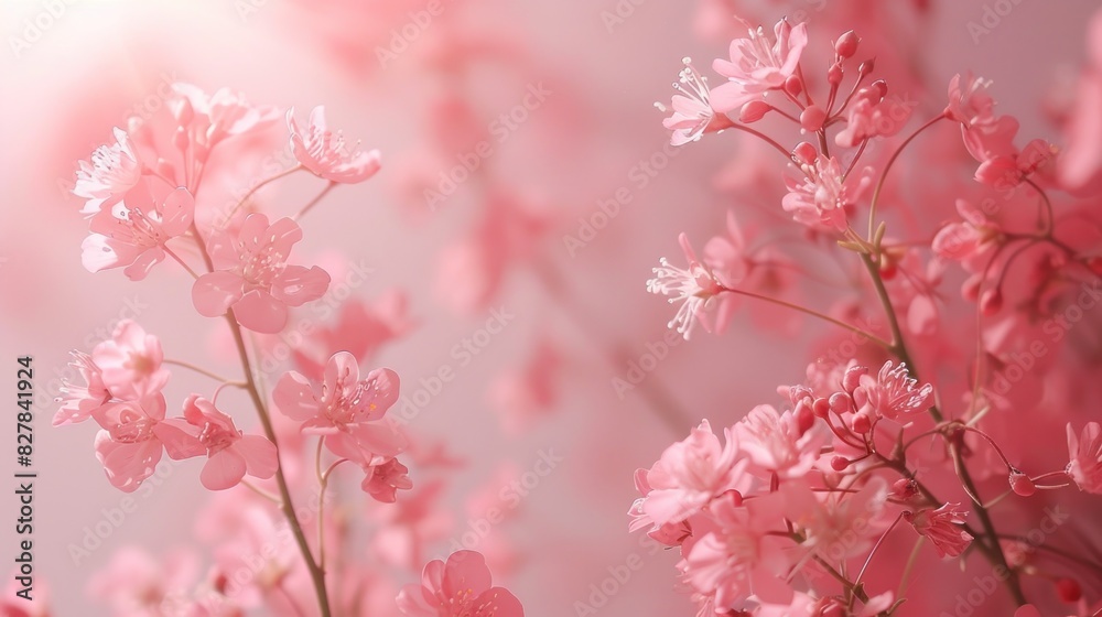 A serene and minimalistic floral background featuring a soft pink tone with a few delicate flowers. The simplicity of the composition emphasizes the flowers' natural beauty and creates a calming and A serene and minimalistic floral background featuring a soft pink tone with a few delicate flowers. The simplicity of the composition emphasizes the flowers' natural beauty and creates a calming and