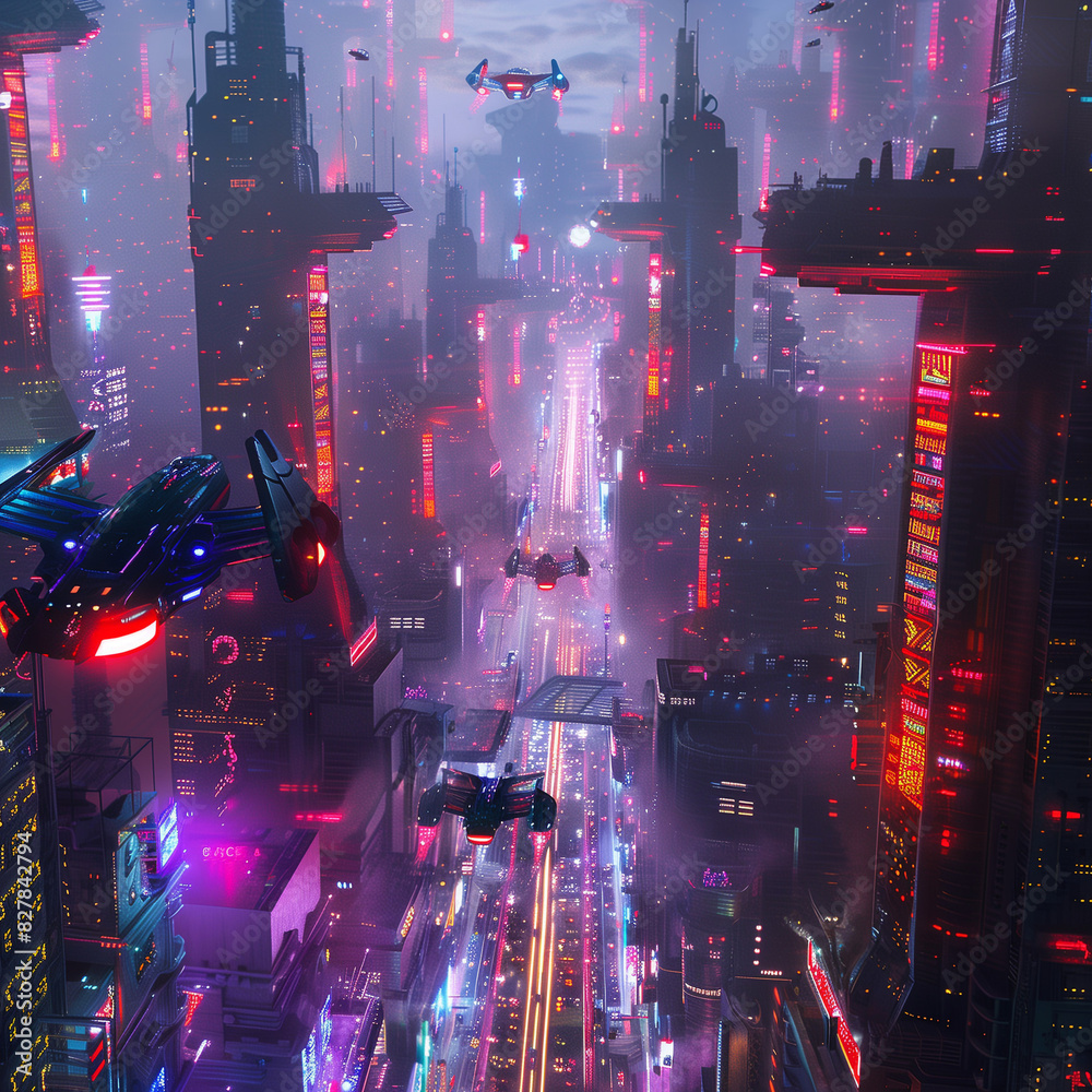 Sci fi cyberpunk futuristic modern city in neon lights Sci fi cyberpunk futuristic modern city in neon lights