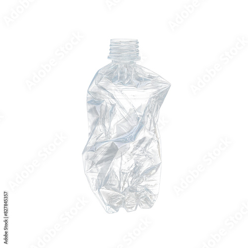 Crumpled plastic bottle of water, isolated on transparent background.