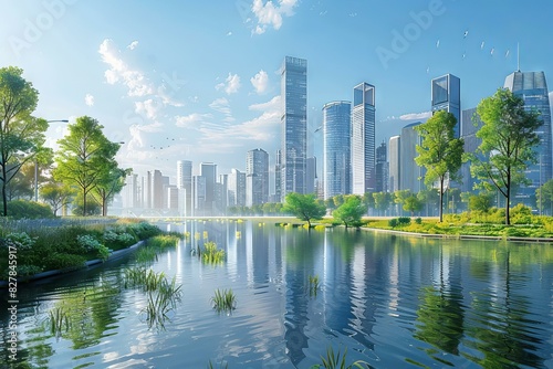 Vibrant City Skyline with Nature