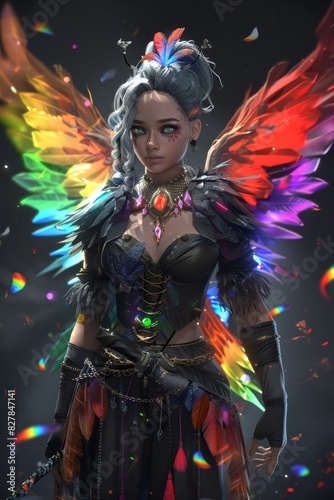 Woman in Costume With Wings at Pride Parade. Generative AI