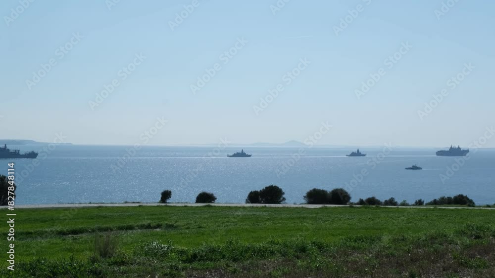 Turkish Cal Mar Canakkale, Turkey - Mar 18 2024: Turkish Navy ships and submarines in ...