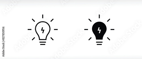 Light Bulb icon vector set, isolated on white background. Idea sign, solution, thinking concept. Lighting Electric lamp. Electricity, shine. editable stroke and Flat graphic design, Web site photo