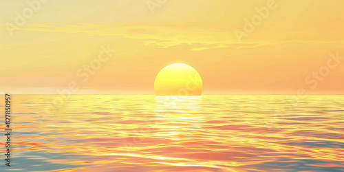 A bright yellow sun peeks over a calm ocean horizon © Lila Patel
