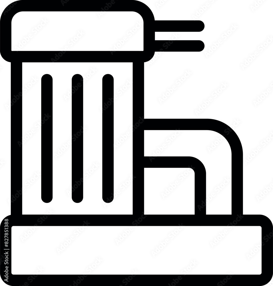Simplified industrial machine icon with a black outline on a white background Simplified industrial machine icon with a black outline on a white background