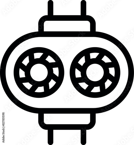 Vintage film projector icon in black and white for cinema and movie symbol, line art illustration design vector for media and entertainment equipment in old classic reel night graphic