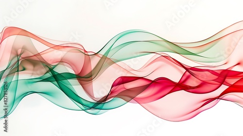 red , green and pink waves on white background.