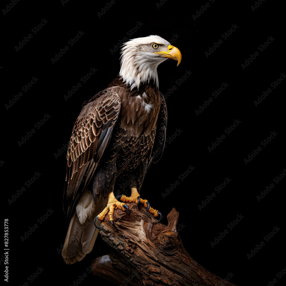Fototapeta premium American Bald Eagle on white and black background 
