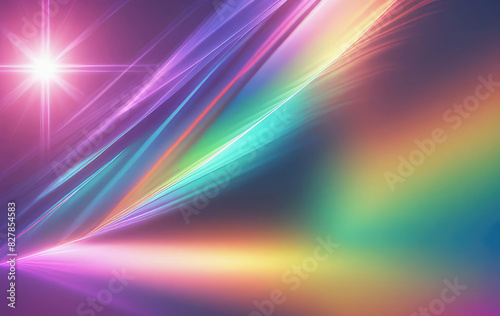 Rainbow light refraction texture overlay effect, holographic reflections background for design. Generative AI.