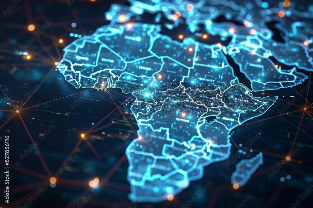 Obraz premium Digital Map of Africa Network Connection created with Generative AI