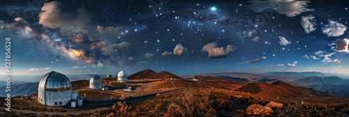 A large telescope positioned on a mountain summit under a star-filled sky, capturing celestial wonders with its advanced optics photo
