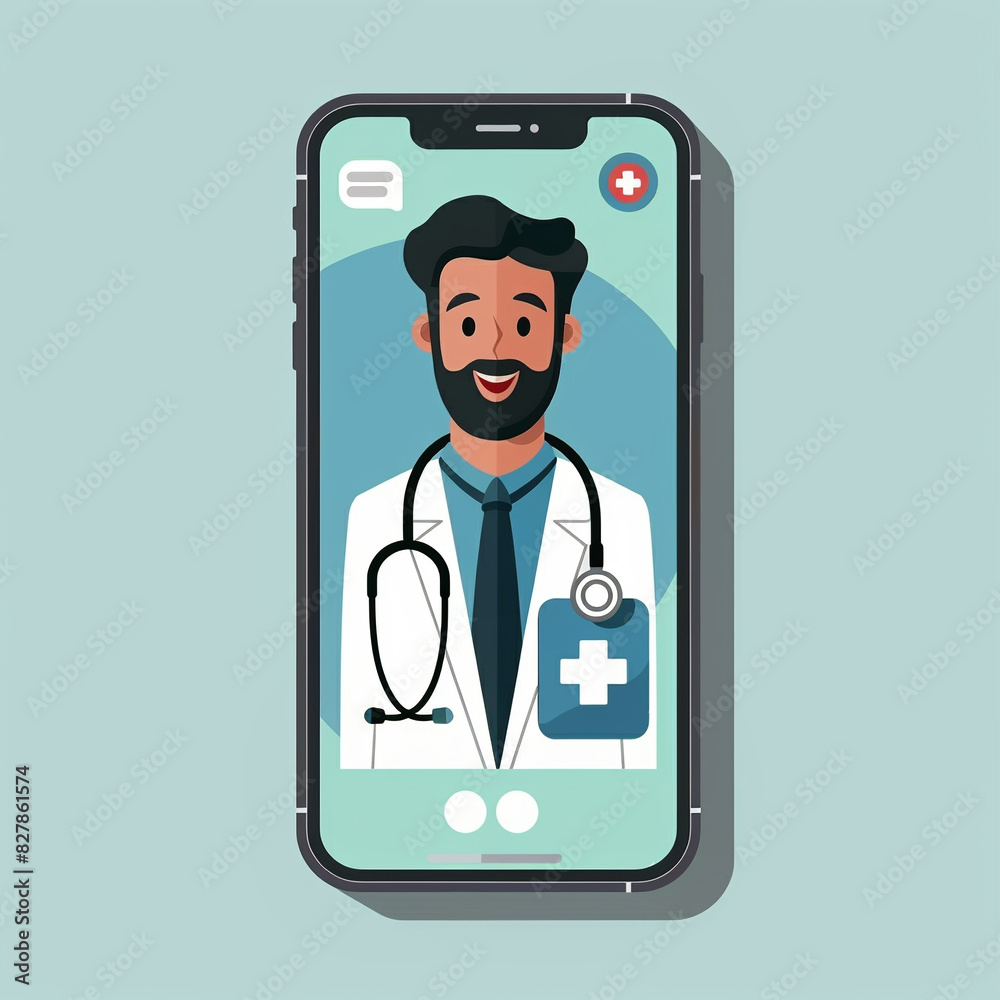 Smartphone telemedicine consultation illustration technology doctor animation on screen with medical icons Smartphone telemedicine consultation illustration technology doctor animation on screen with medical icons